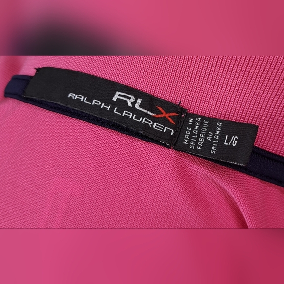 RLX Ralph Lauren Men's Golf Polo Shirt Logo Pink Navy Striped Large - Picture 11 of 14